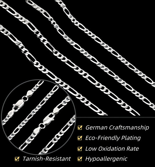 Handmade Figaro Chain – S925 Sterling Silver | 60cm | Diamond-Cut Finish
