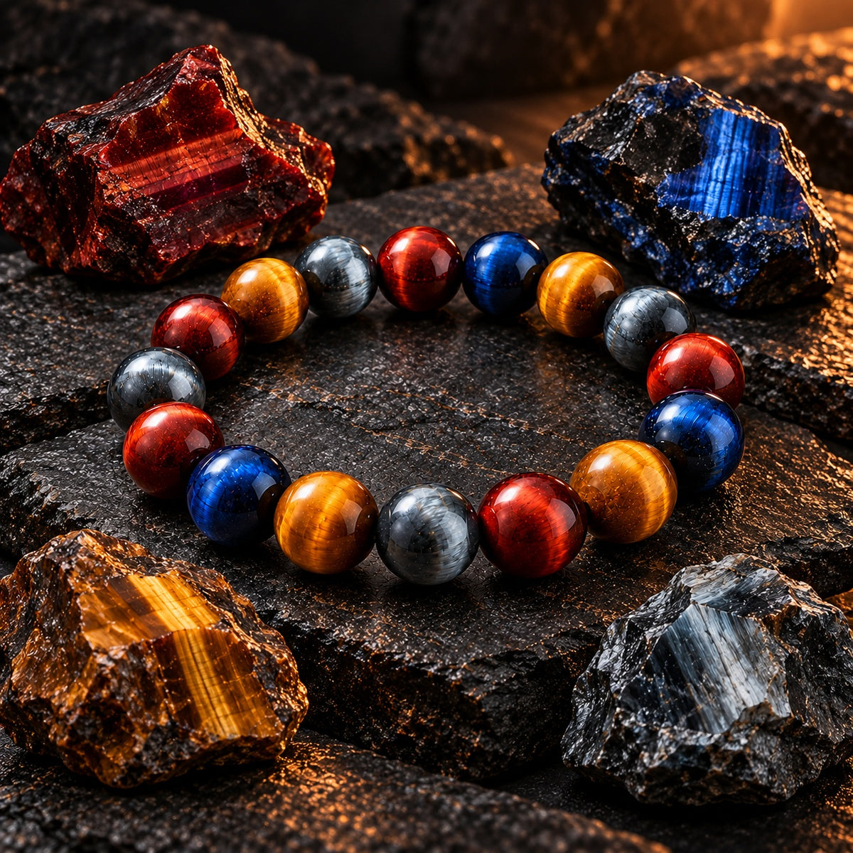 Tiger’s Eye Quartet | 4-Color Tiger’s Eye Energy Bracelet