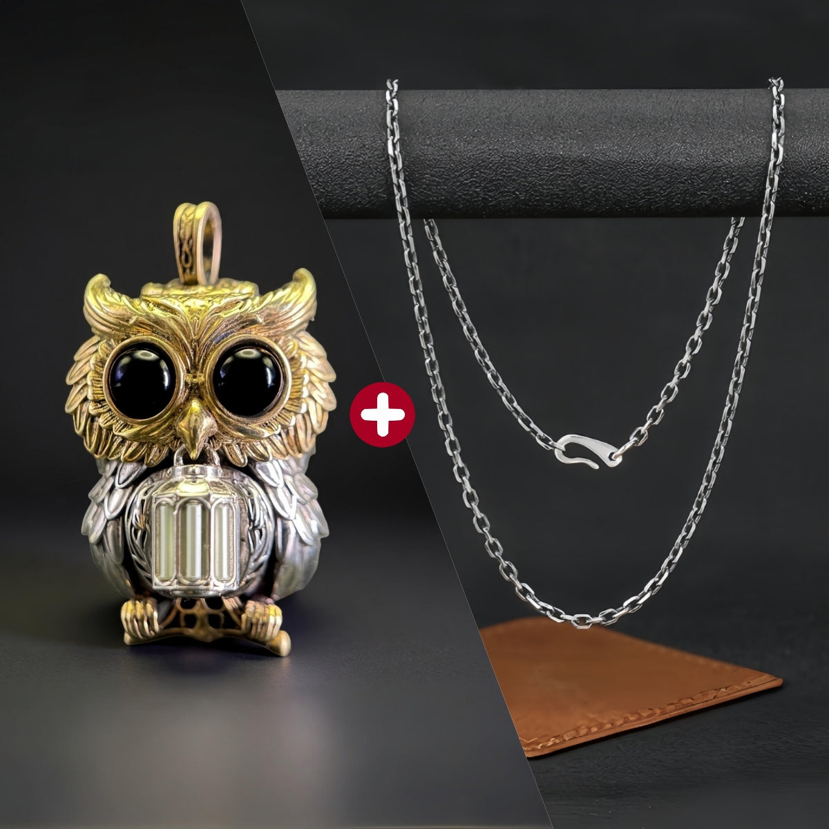 Owl Trinity Pendant – Handcrafted Brass & Obsidian Owl Necklace with Tritium Glow | A Gift of Wisdom