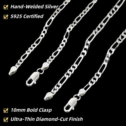 Handmade Figaro Chain – S925 Sterling Silver | 60cm | Diamond-Cut Finish