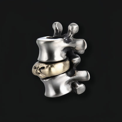Disc Goblin – Anatomical Spine Knife Bead | Bronze and White Brass EDC Paracord Bead with Grinning Disc Face