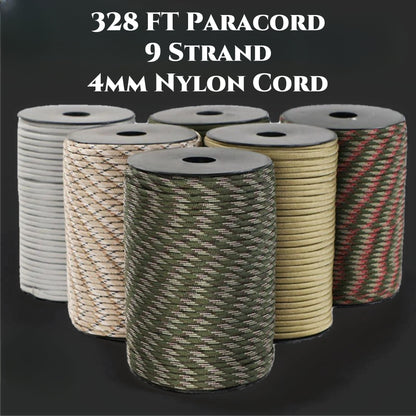Paracord Rope, 328FT/100M, 4mm, 9 Strand Parachute Cord Nylon Spool for Camping, Clothesline, Hammock, Hiking, Fishing, DIY Crafting