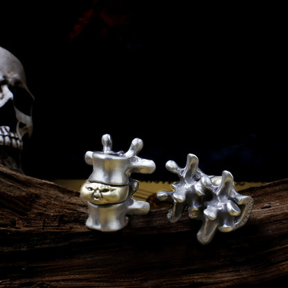 Disc Goblin – Anatomical Spine Knife Bead | Bronze and White Brass EDC Paracord Bead with Grinning Disc Face