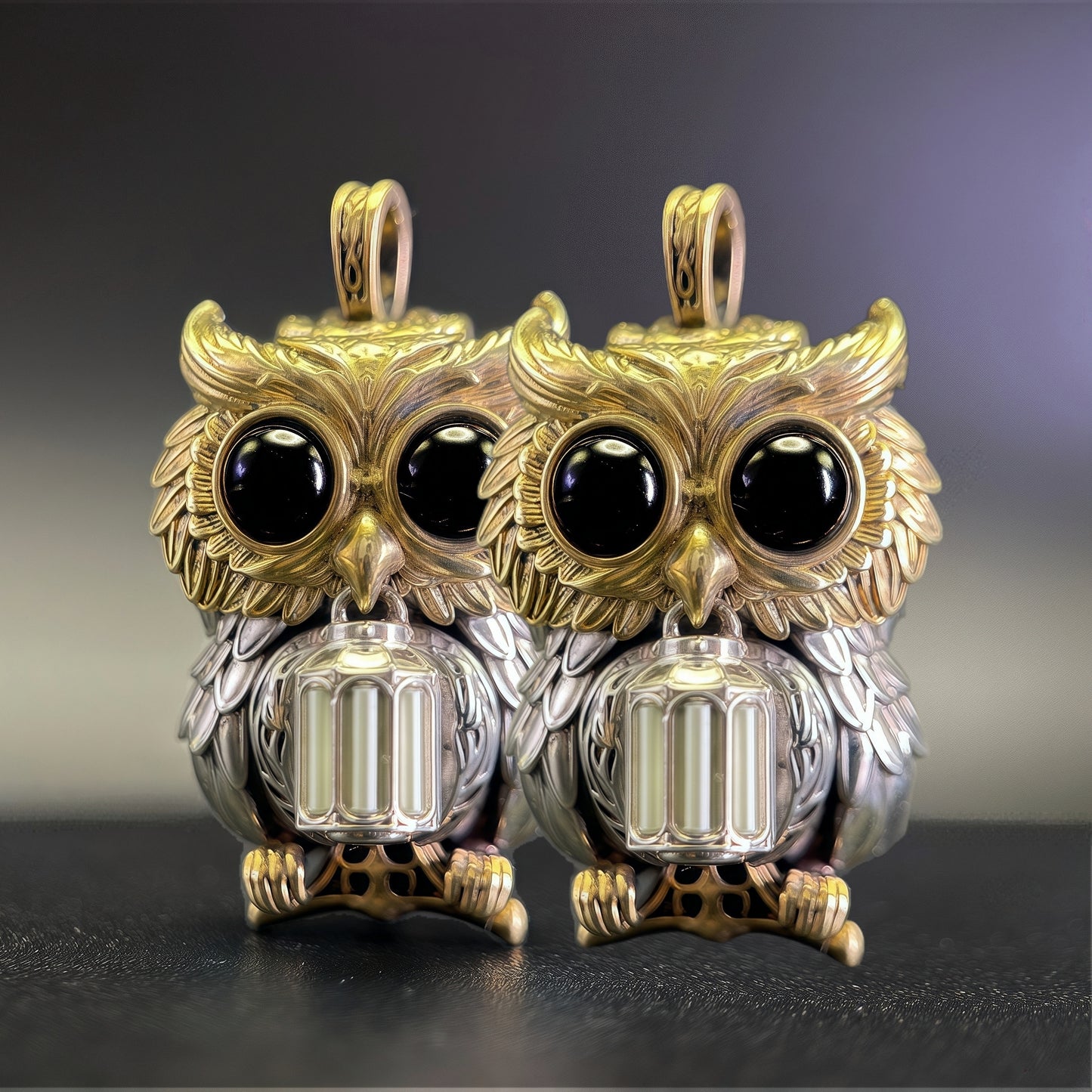 【Early Bird】Owl Trinity Pendant – Handcrafted Brass & Obsidian Owl Necklace with Tritium Glow | EDC Paracord Bead