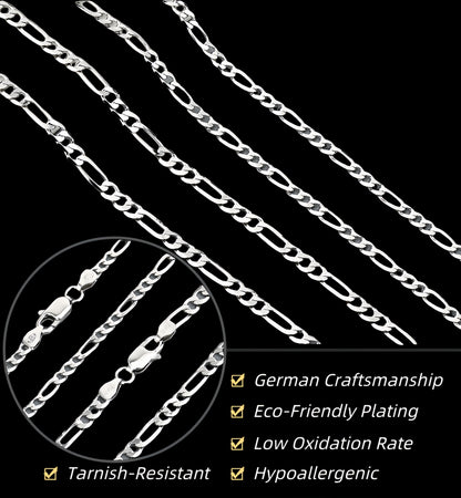 Handmade Figaro Chain – S925 Sterling Silver | 60cm | Diamond-Cut Finish