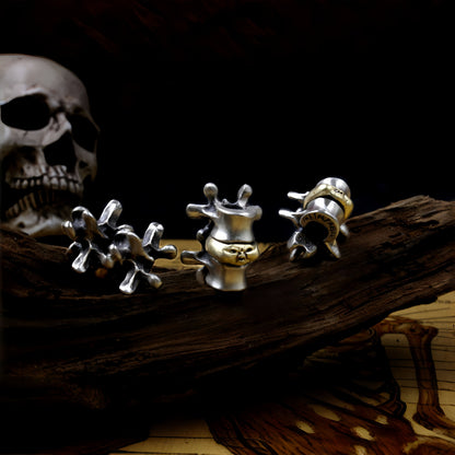 Disc Goblin – Anatomical Spine Knife Bead | Bronze and White Brass EDC Paracord Bead with Grinning Disc Face