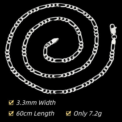 Handmade Figaro Chain – S925 Sterling Silver | 60cm | Diamond-Cut Finish