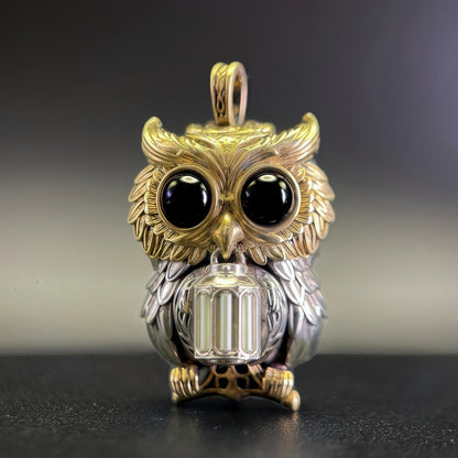【Early Bird】Owl Trinity Pendant – Handcrafted Brass & Obsidian Owl Necklace with Tritium Glow | EDC Paracord Bead