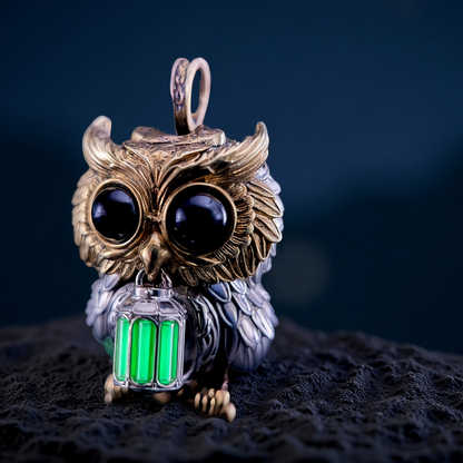 【Early Bird】Owl Trinity Pendant – Handcrafted Brass & Obsidian Owl Necklace with Tritium Glow | EDC Paracord Bead