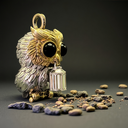 【Early Bird】Owl Trinity Pendant – Handcrafted Brass & Obsidian Owl Necklace with Tritium Glow | EDC Paracord Bead