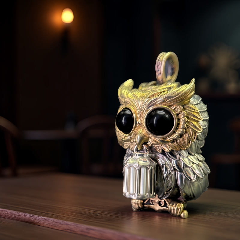 【Early Bird】Owl Trinity Pendant – Handcrafted Brass & Obsidian Owl Necklace with Tritium Glow | EDC Paracord Bead