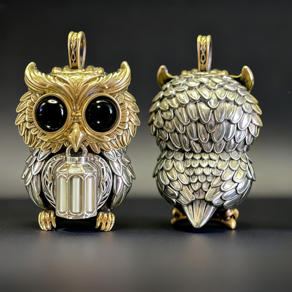 【Early Bird】Owl Trinity Pendant – Handcrafted Brass & Obsidian Owl Necklace with Tritium Glow | EDC Paracord Bead