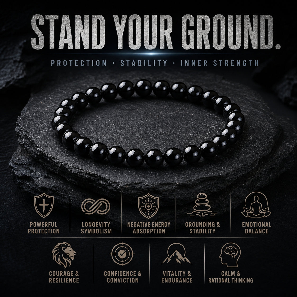 Black Agate Bracelet — Natural Stone Energy Beads