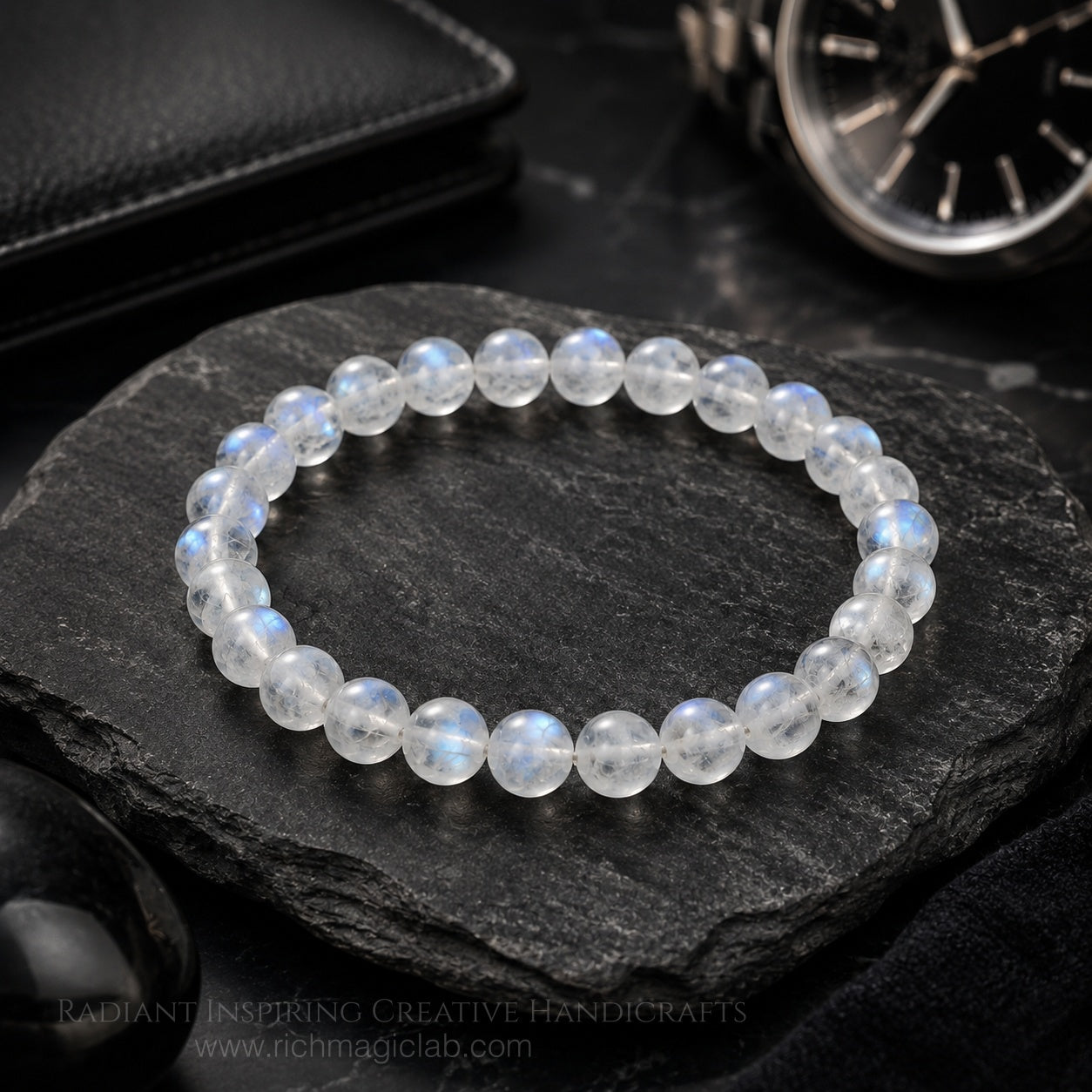 Natural Blue Flash Moonstone Bracelet | 7A Quality