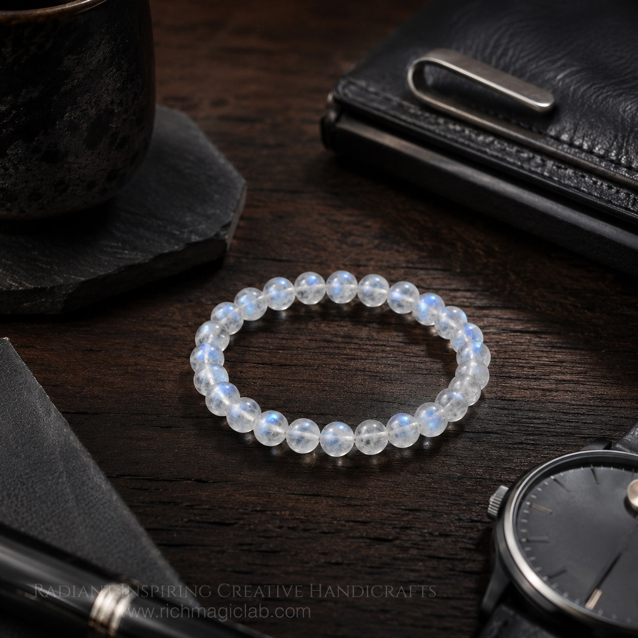 Natural Blue Flash Moonstone Bracelet | 7A Quality