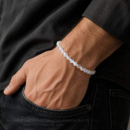 Natural Blue Flash Moonstone Bracelet | 7A Quality