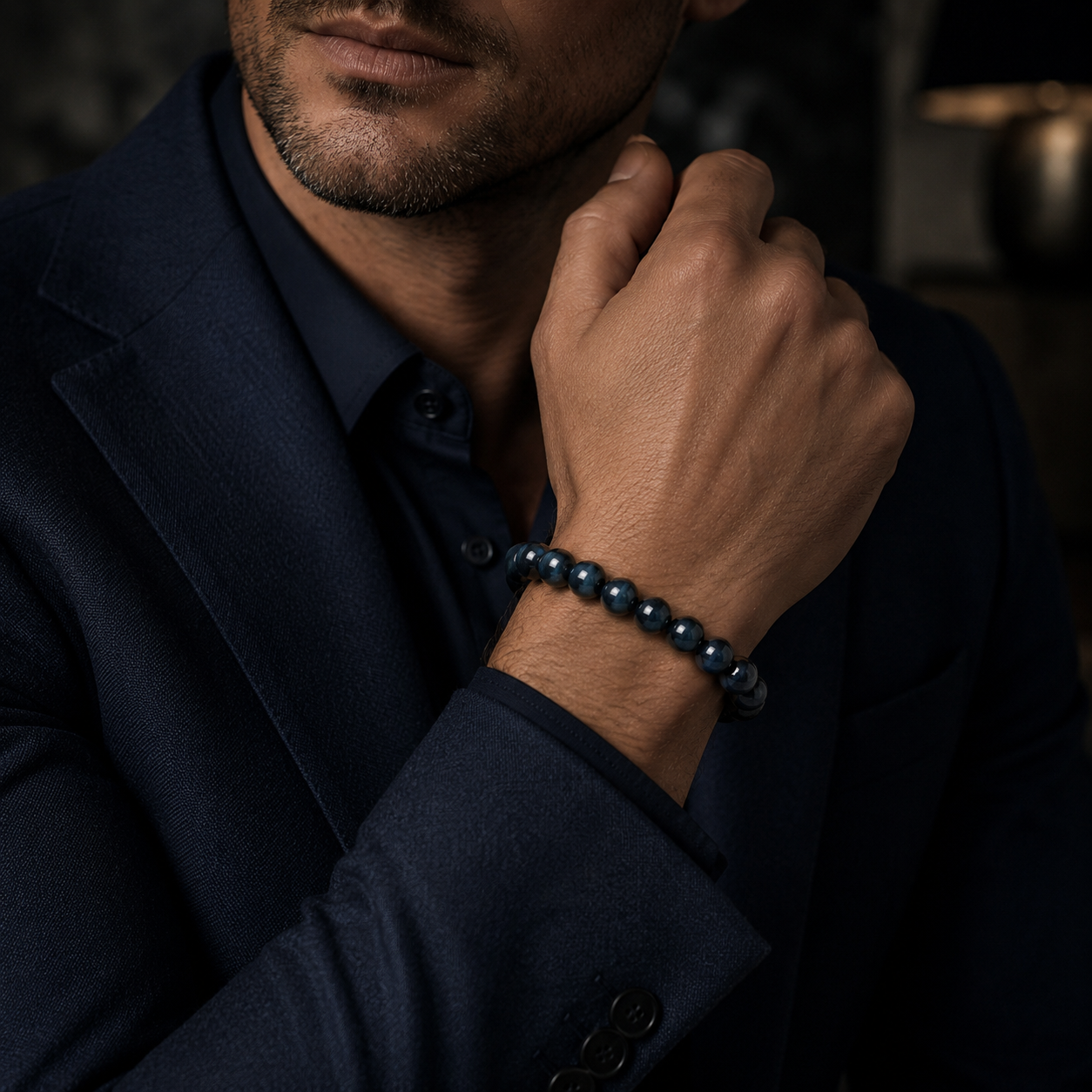 Deep Blue Tiger Eye Bracelet — Natural Stone Energy Beads