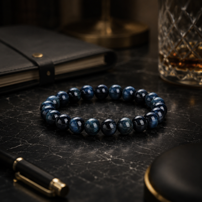 Deep Blue Tiger Eye Bracelet — Natural Stone Energy Beads