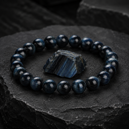 Deep Blue Tiger Eye Bracelet — Natural Stone Energy Beads