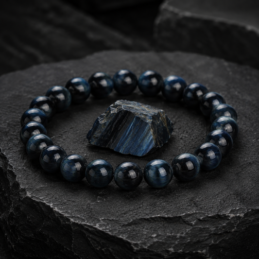 Bracelet œil de tigre bleu profond — Perles d'énergie en pierre naturelle