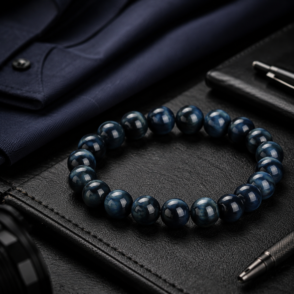 Deep Blue Tiger Eye Bracelet — Natural Stone Energy Beads