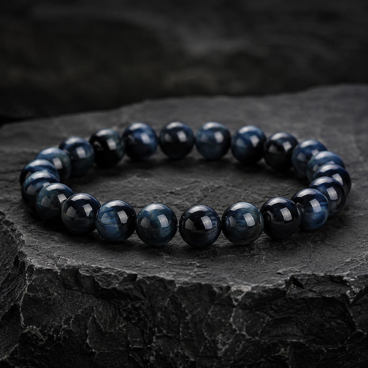 Deep Blue Tiger Eye Bracelet — Natural Stone Energy Beads