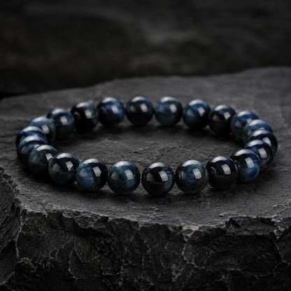 Deep Blue Tiger Eye Bracelet — Natural Stone Energy Beads