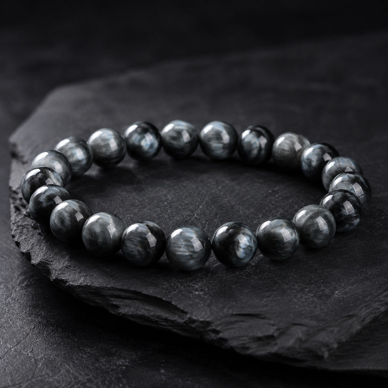 Grey Hawk Eye Bracelet — Natural Stone Energy Beads