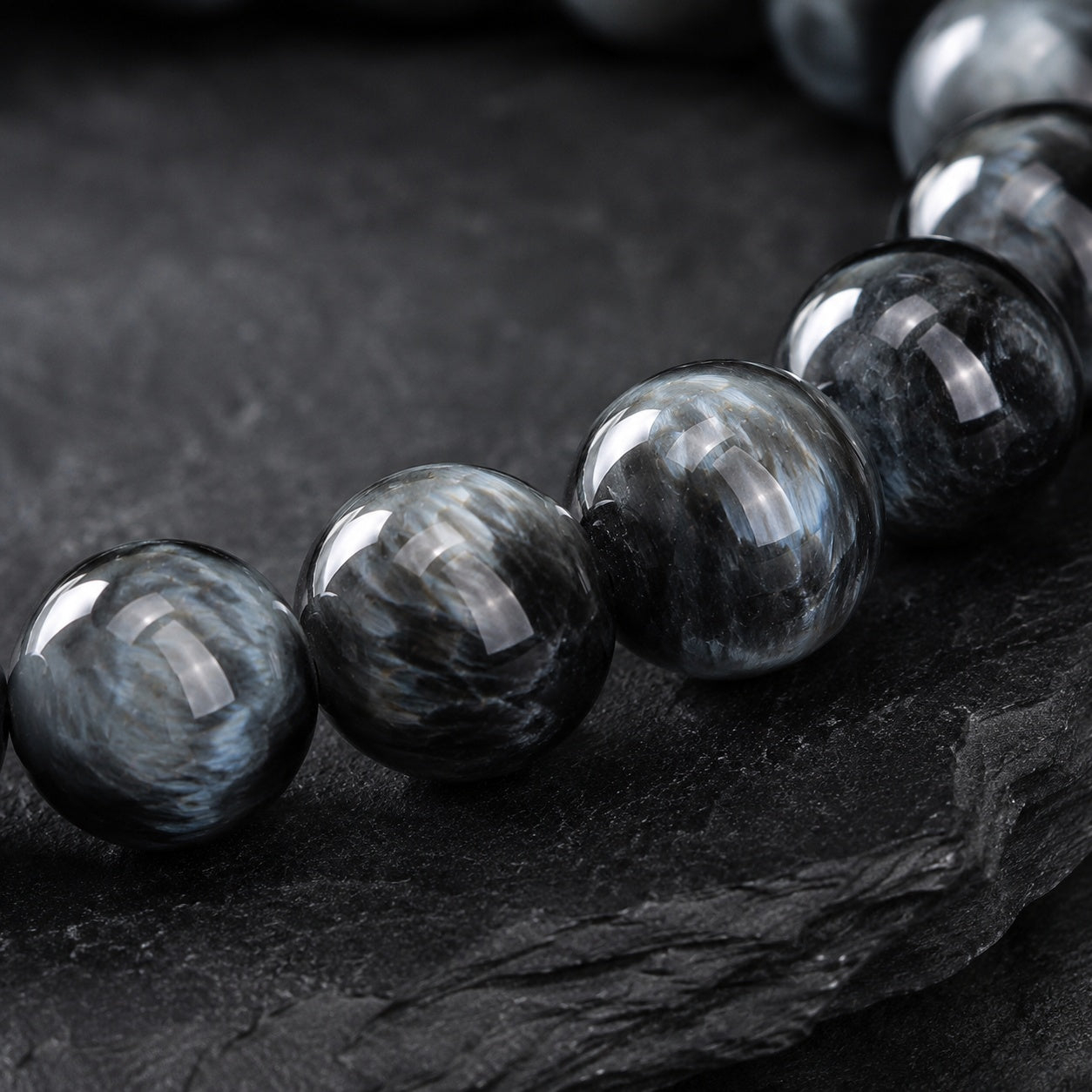 Grey Hawk Eye Bracelet — Natural Stone Energy Beads