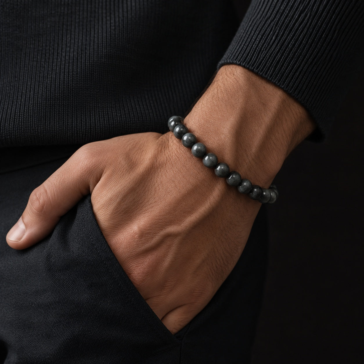 Grey Hawk Eye Bracelet — Natural Stone Energy Beads