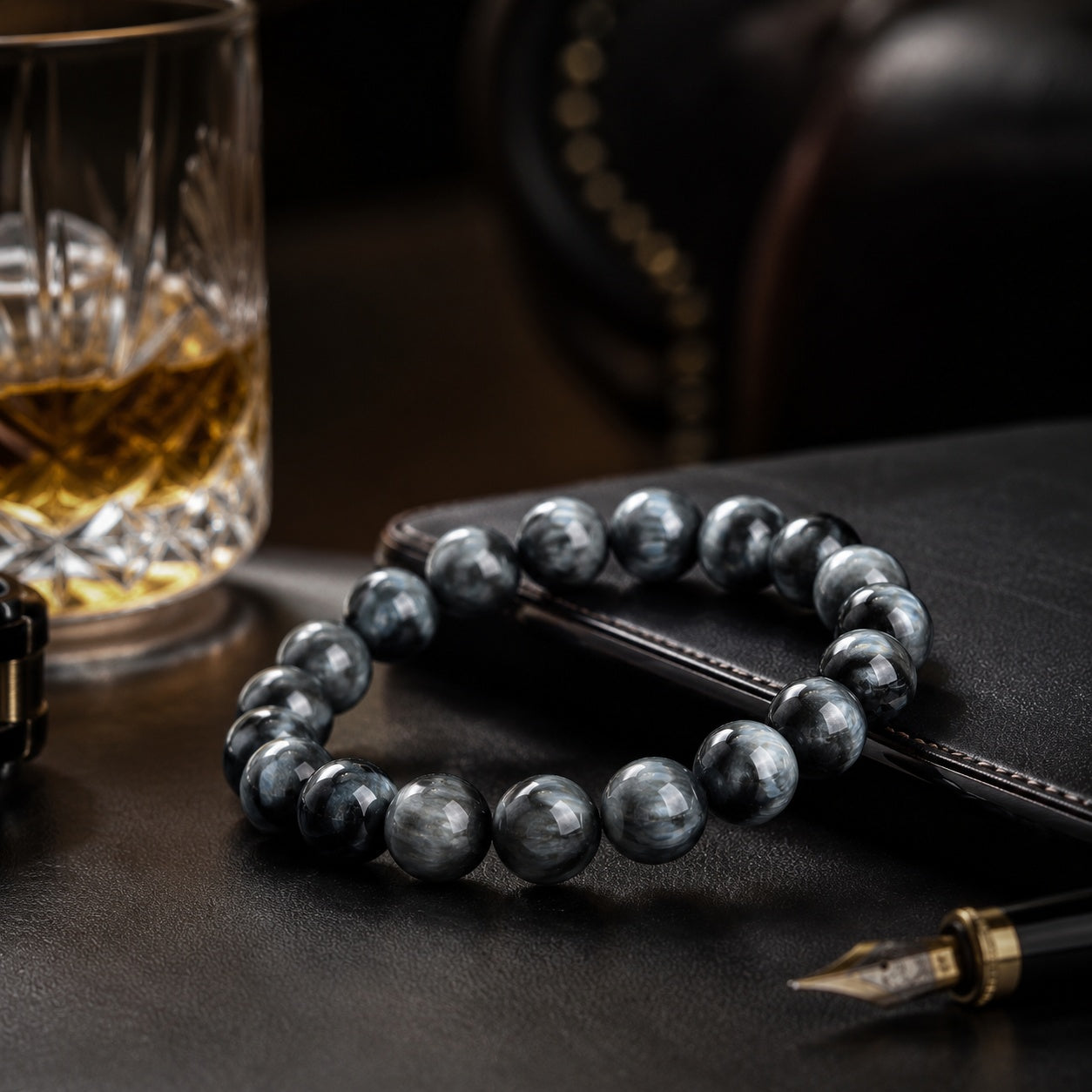 Grey Hawk Eye Bracelet — Natural Stone Energy Beads