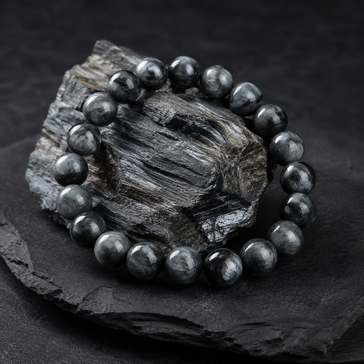 Grey Hawk Eye Bracelet — Natural Stone Energy Beads