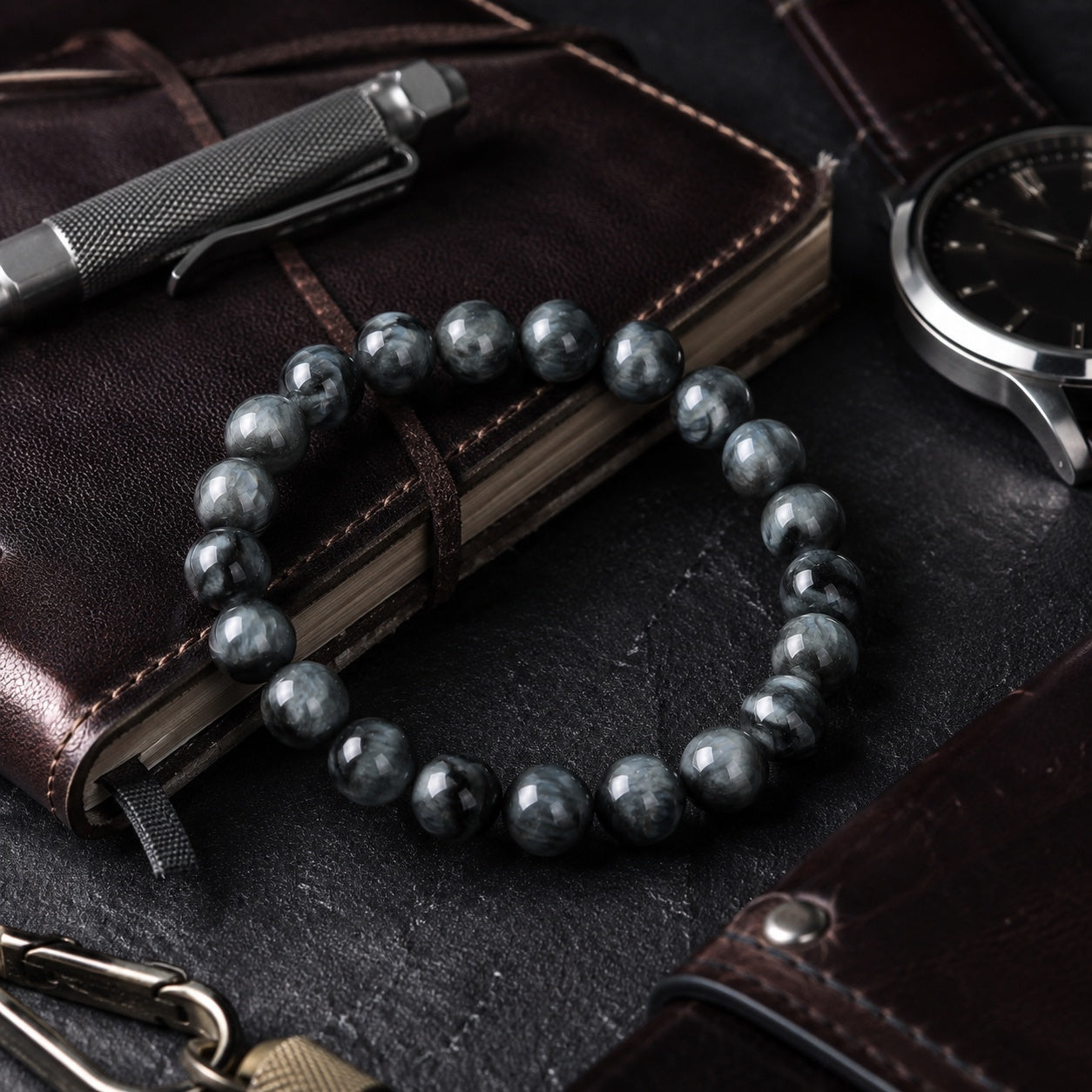 Grey Hawk Eye Bracelet — Natural Stone Energy Beads
