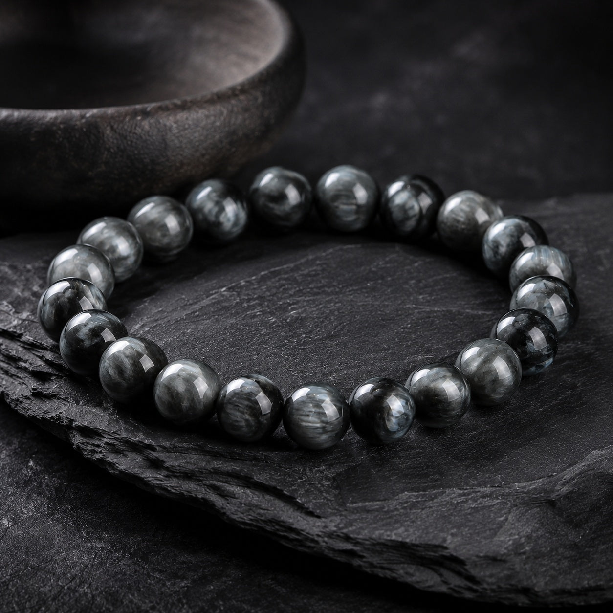 Grey Hawk Eye Bracelet — Natural Stone Energy Beads