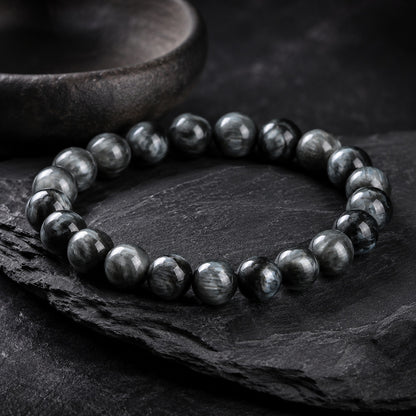 Grey Hawk Eye Bracelet — Natural Stone Energy Beads