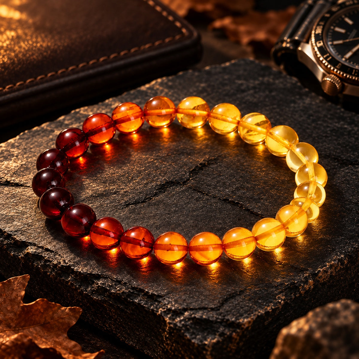 Natural Ombré Amber Bracelet | Natural Amber Energy Beads