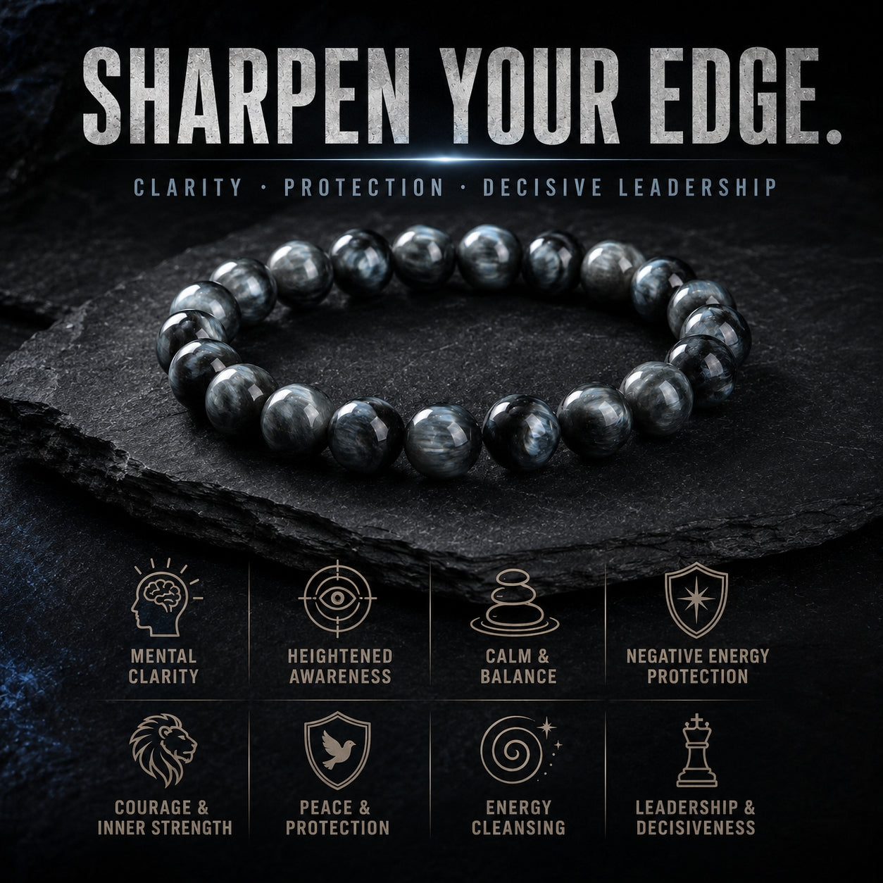 Grey Hawk Eye Bracelet — Natural Stone Energy Beads