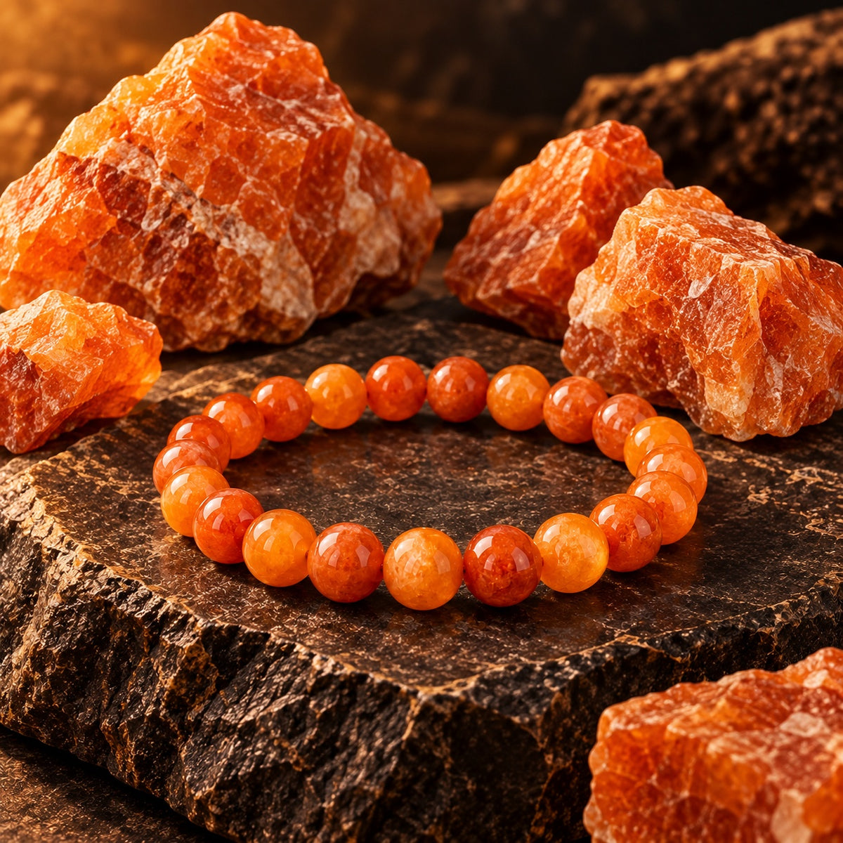 Orange Chalcedony Crystal Bracelet | Enhanced Natural Stone
