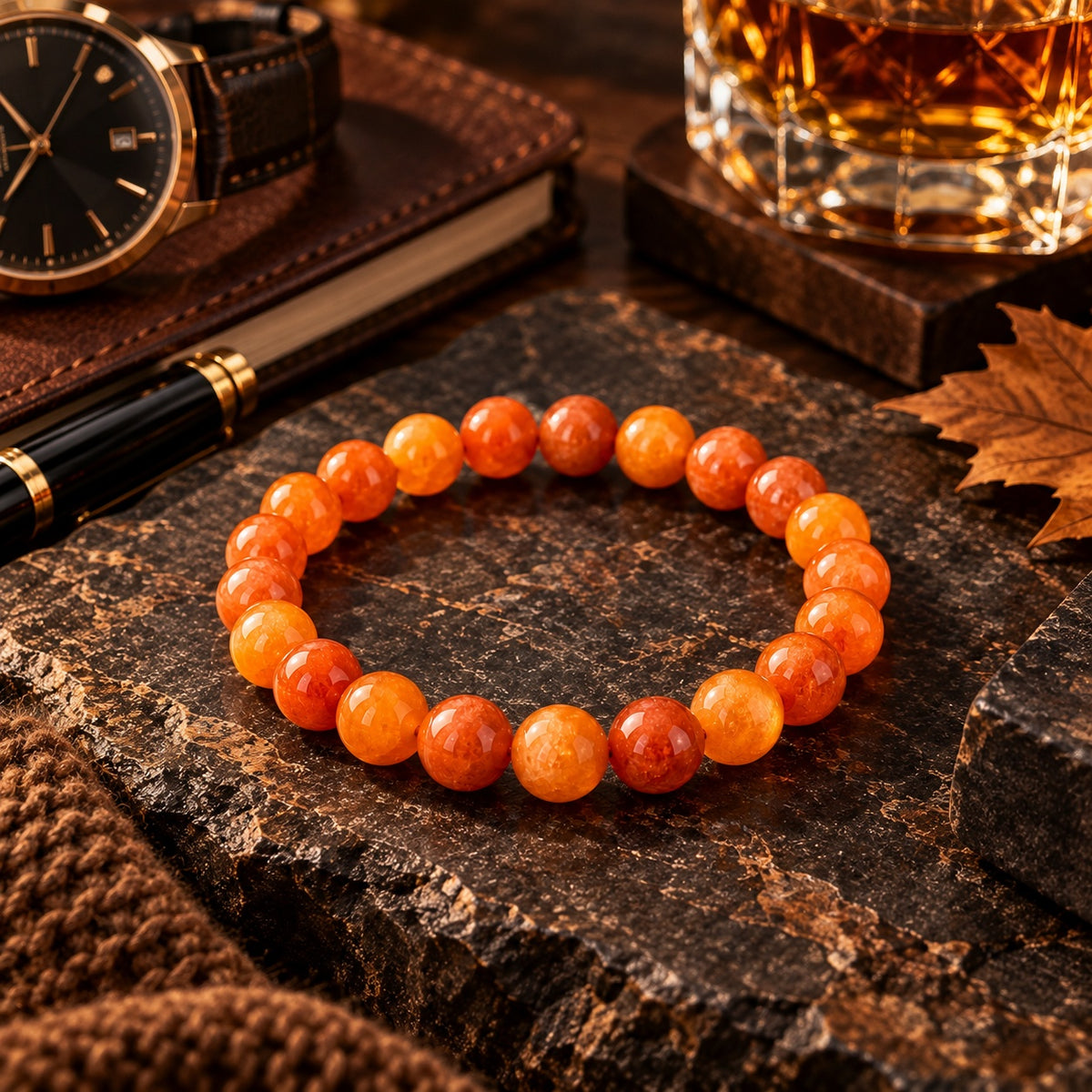 Orange Chalcedony Crystal Bracelet | Enhanced Natural Stone