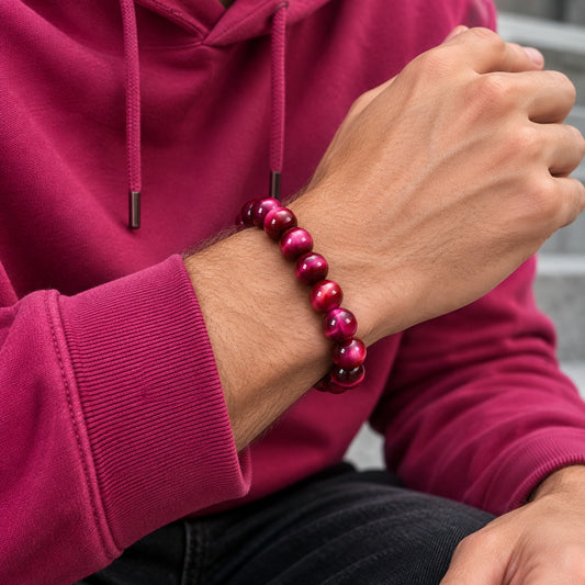 Rose Red Tiger Eye Crystal Bracelet | Enhanced Tiger Eye