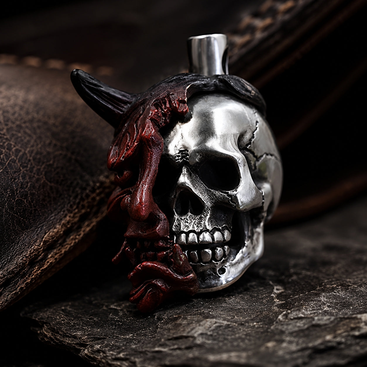 Soul Splitter – Modular Hannya Oni Mask & Skull Pendant | Gothic Necklace & EDC Knife Bead