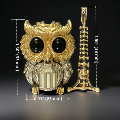 【Early Bird】Owl Trinity Pendant – Handcrafted Brass & Obsidian Owl Necklace with Tritium Glow | EDC Paracord Bead