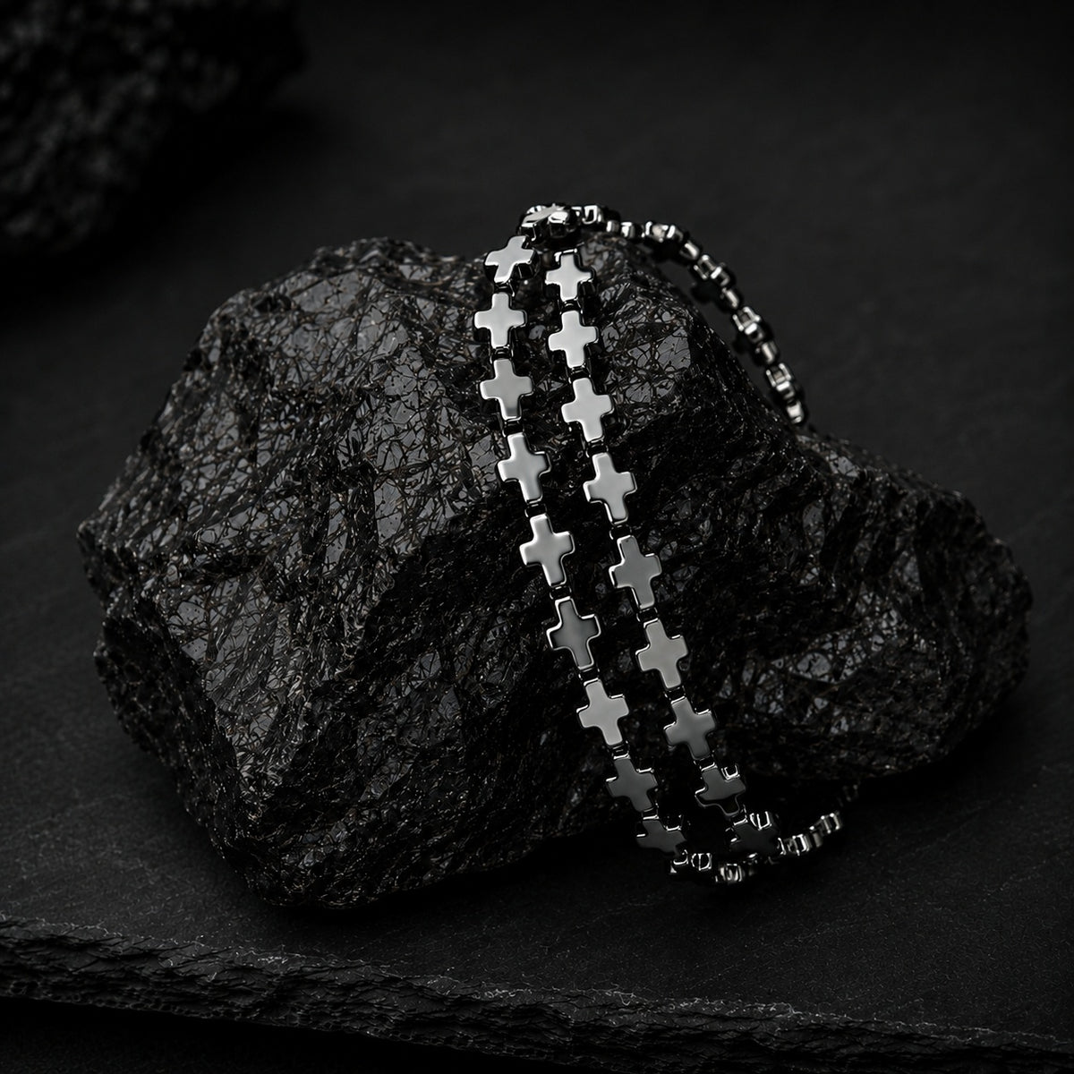 Natural Hematite Cross Double-Wrap Bracelet