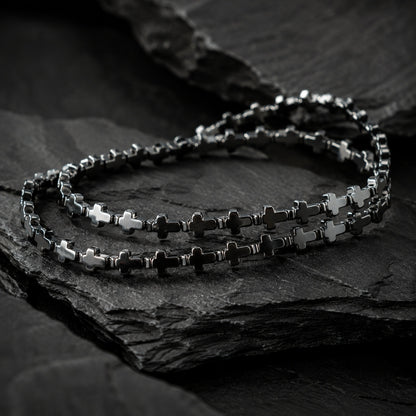 Natural Hematite Cross Double-Wrap Bracelet