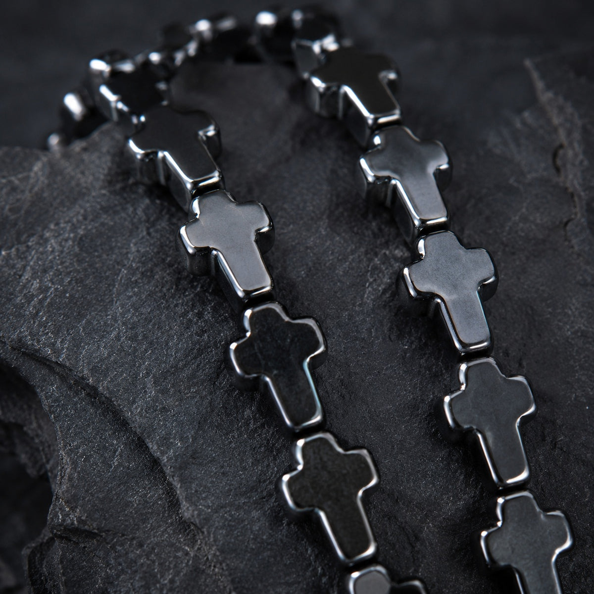 Natural Hematite Cross Double-Wrap Bracelet