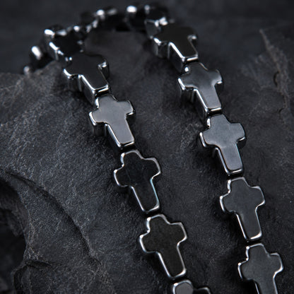 Natural Hematite Cross Double-Wrap Bracelet