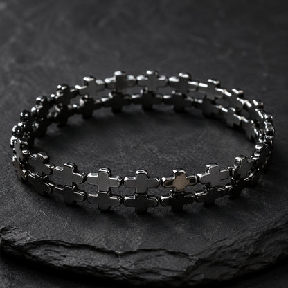 Natural Hematite Cross Double-Wrap Bracelet