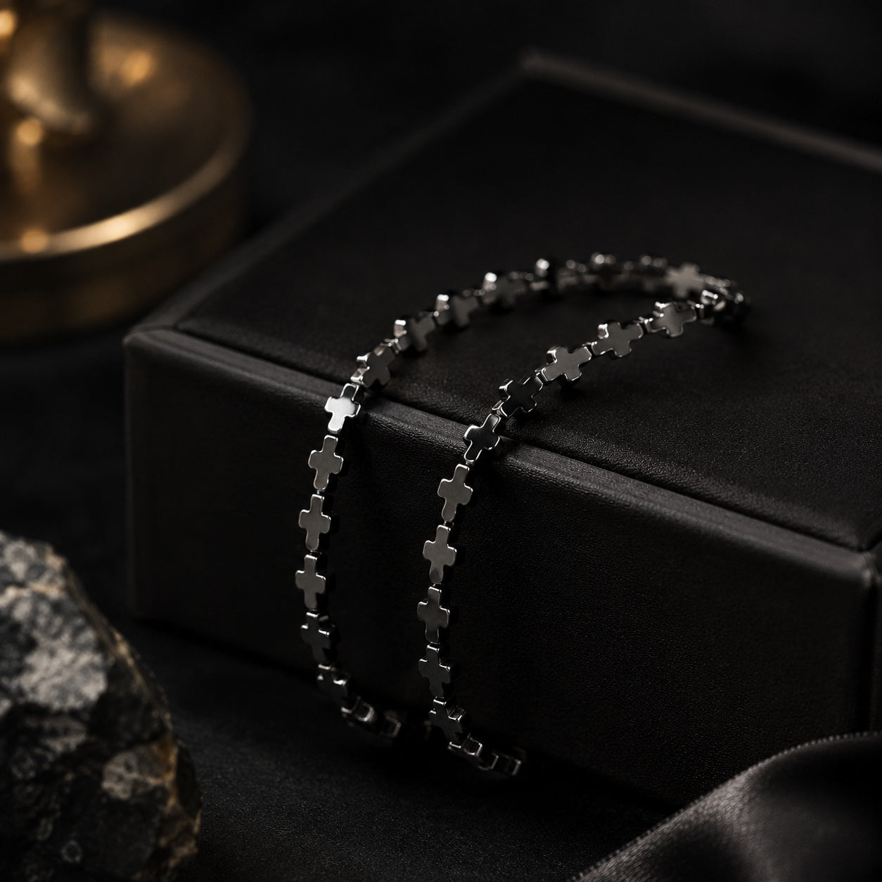 Natural Hematite Cross Double-Wrap Bracelet