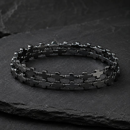 Natural Hematite Cross Double-Wrap Bracelet