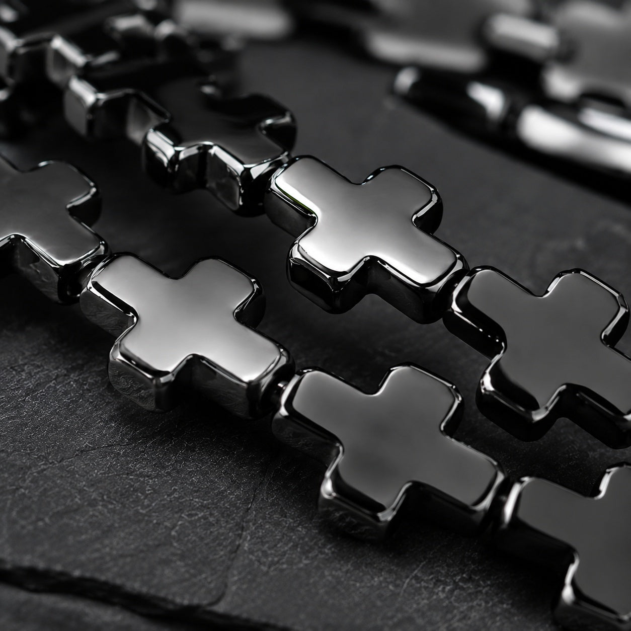 Natural Hematite Cross Double-Wrap Bracelet